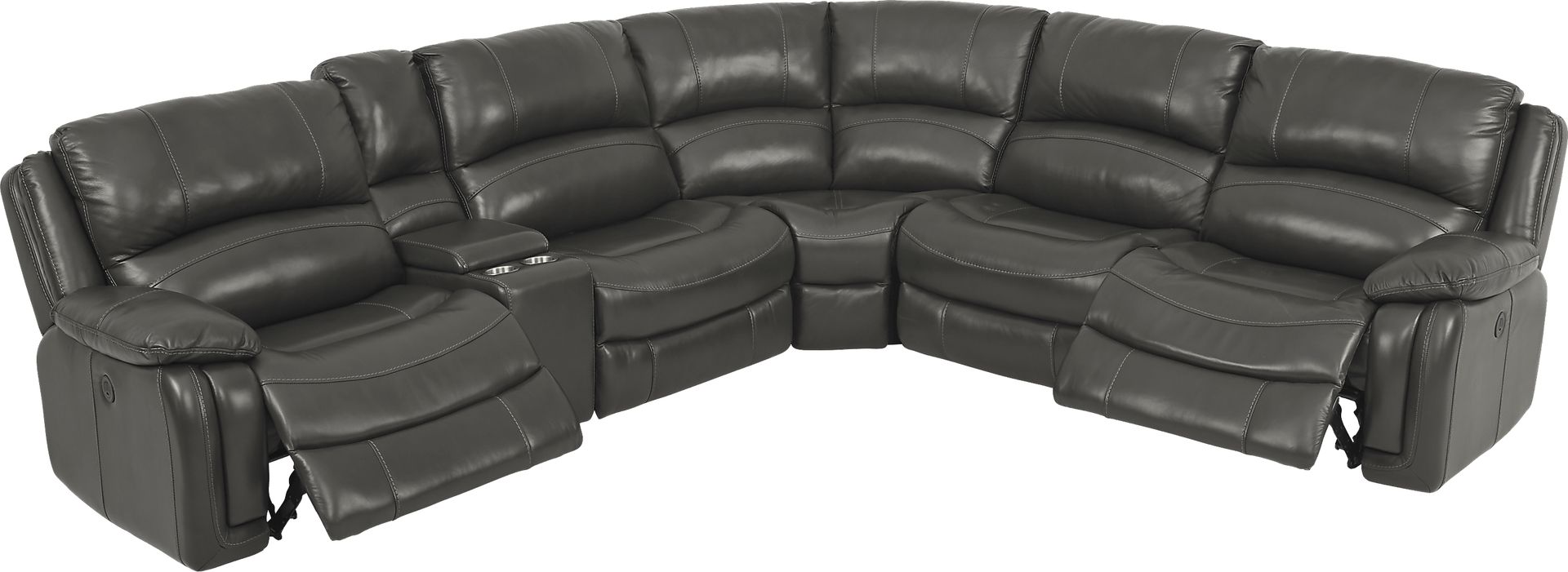 Colorado Springs Gray 6 Pc Leather Power Reclining Sectional - Image 3