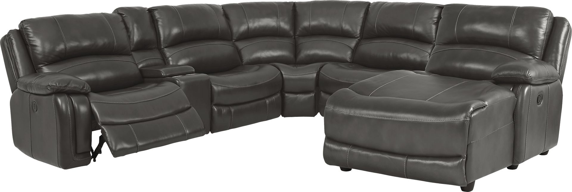 Colorado Springs Gray 6 Pc Leather Power Reclining Sectional - Image 3
