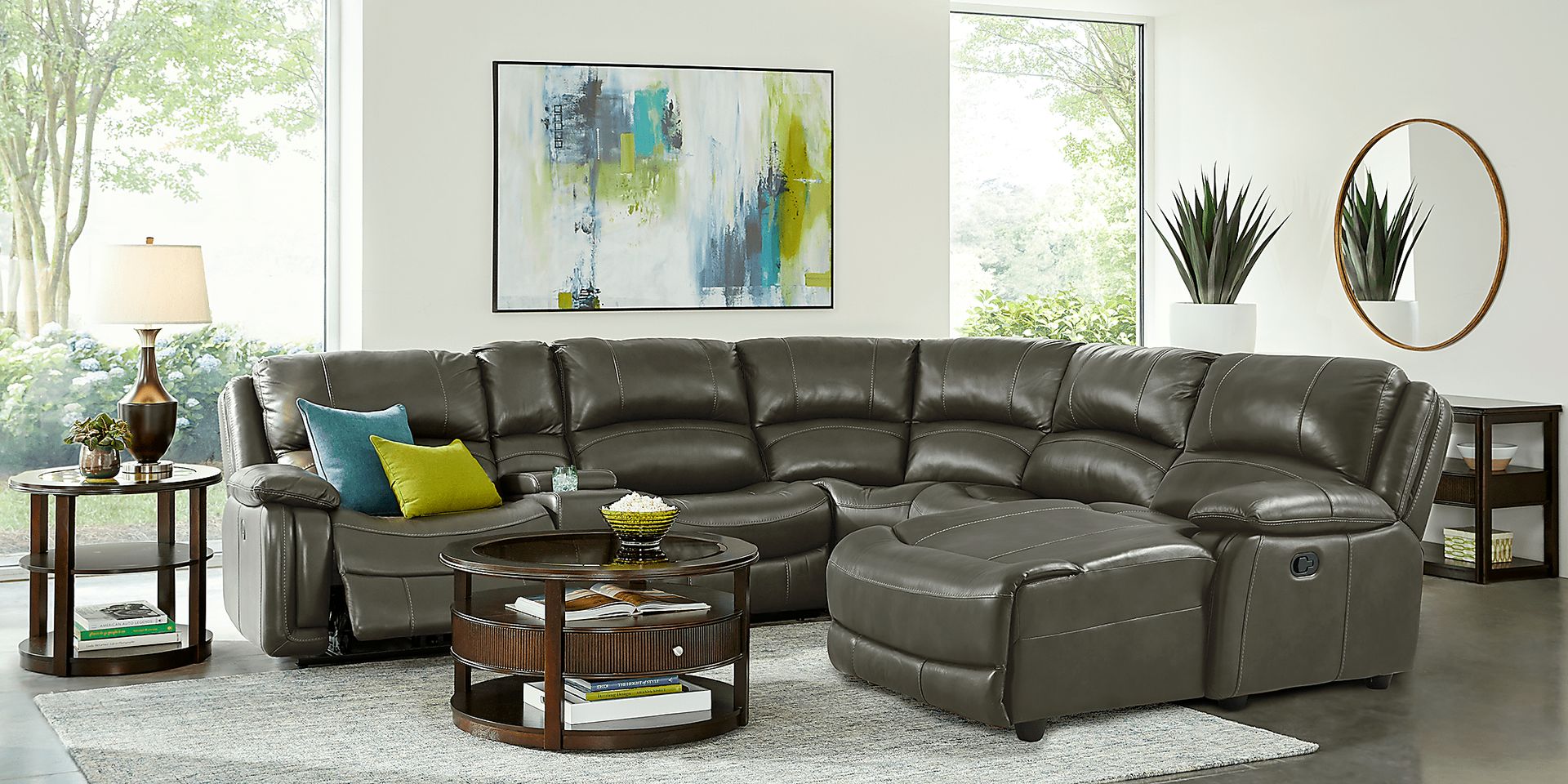 Colorado Springs Gray 6 Pc Leather Power Reclining Sectional - Image 2