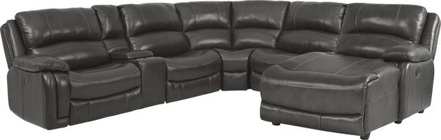 Colorado Springs Gray 6 Pc Leather Power Reclining Sectional - Thumbnail - Image 1