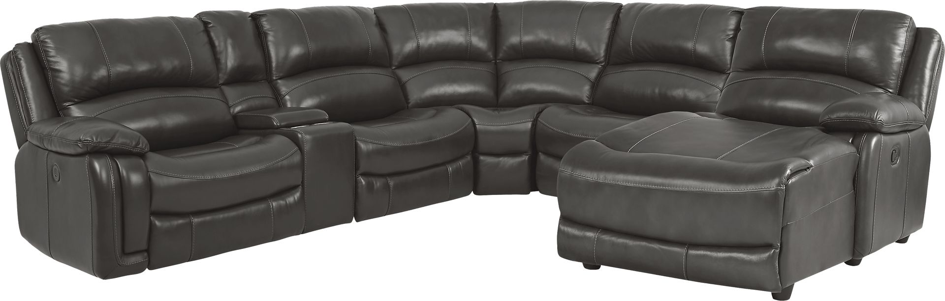 Colorado Springs Gray 6 Pc Leather Power Reclining Sectional - Image 1