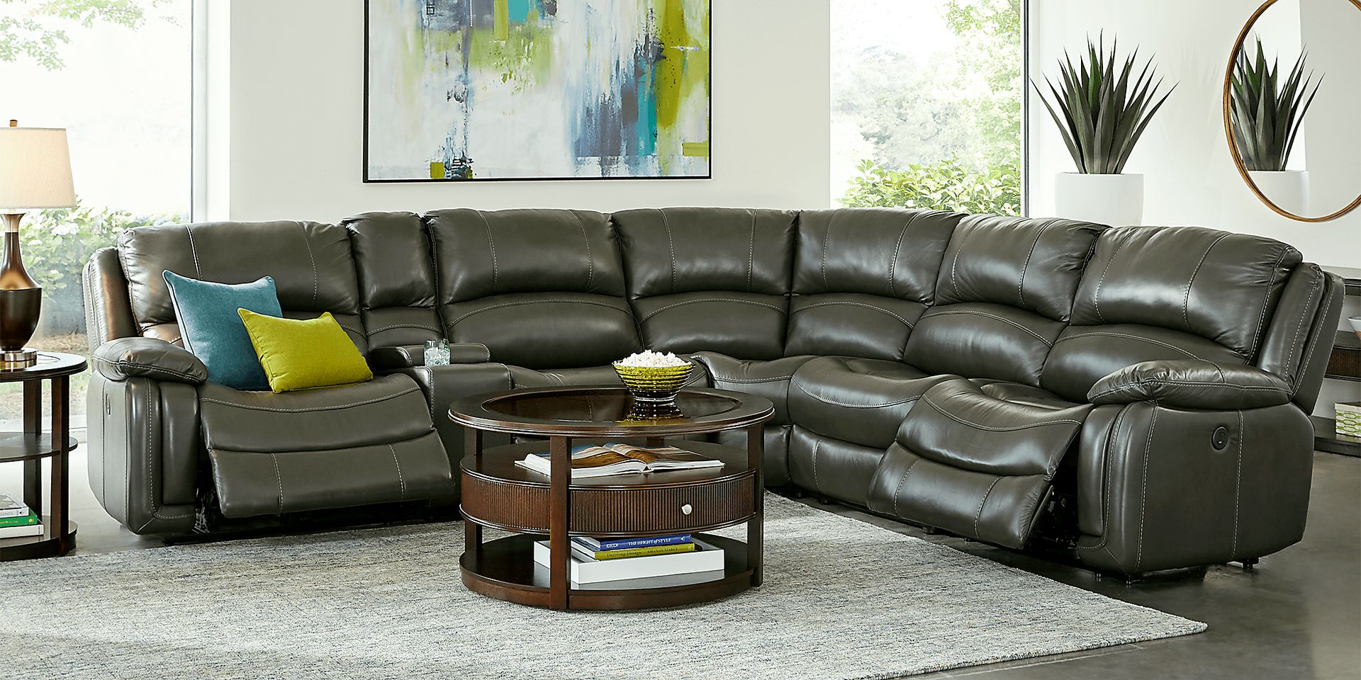 Colorado Springs Gray 7 Pc Leather Power Reclining Sectional Room - Image 1