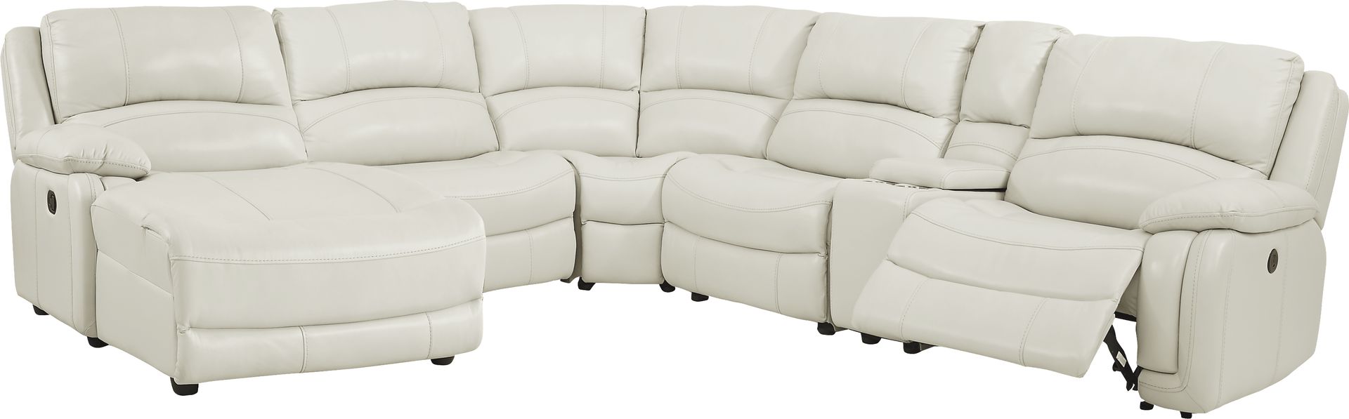 Colorado Springs White 6 Pc Leather Power Reclining Sectional - Image 3
