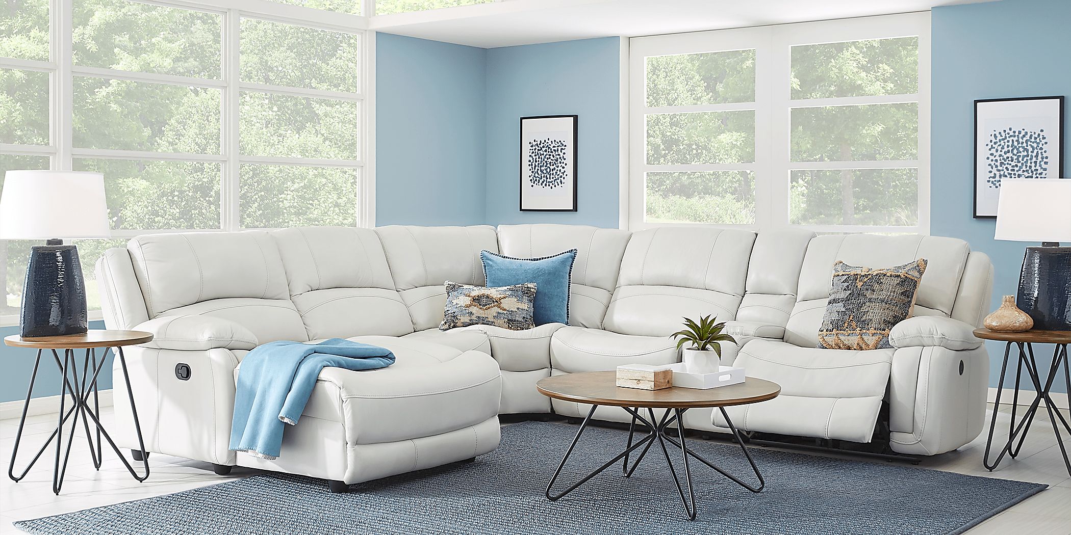 Colorado Springs White Leather 6 Pc Power Reclining Sectional