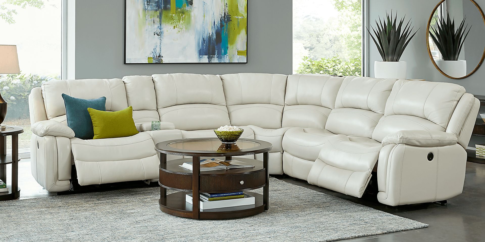 Colorado Springs White 6 Pc Leather Power Reclining Sectional - Image 2