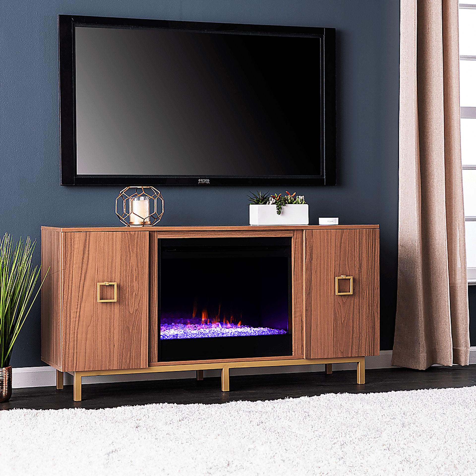 Columbiana I Natural 54 in. Console with Color Changing Fireplace - Image 2