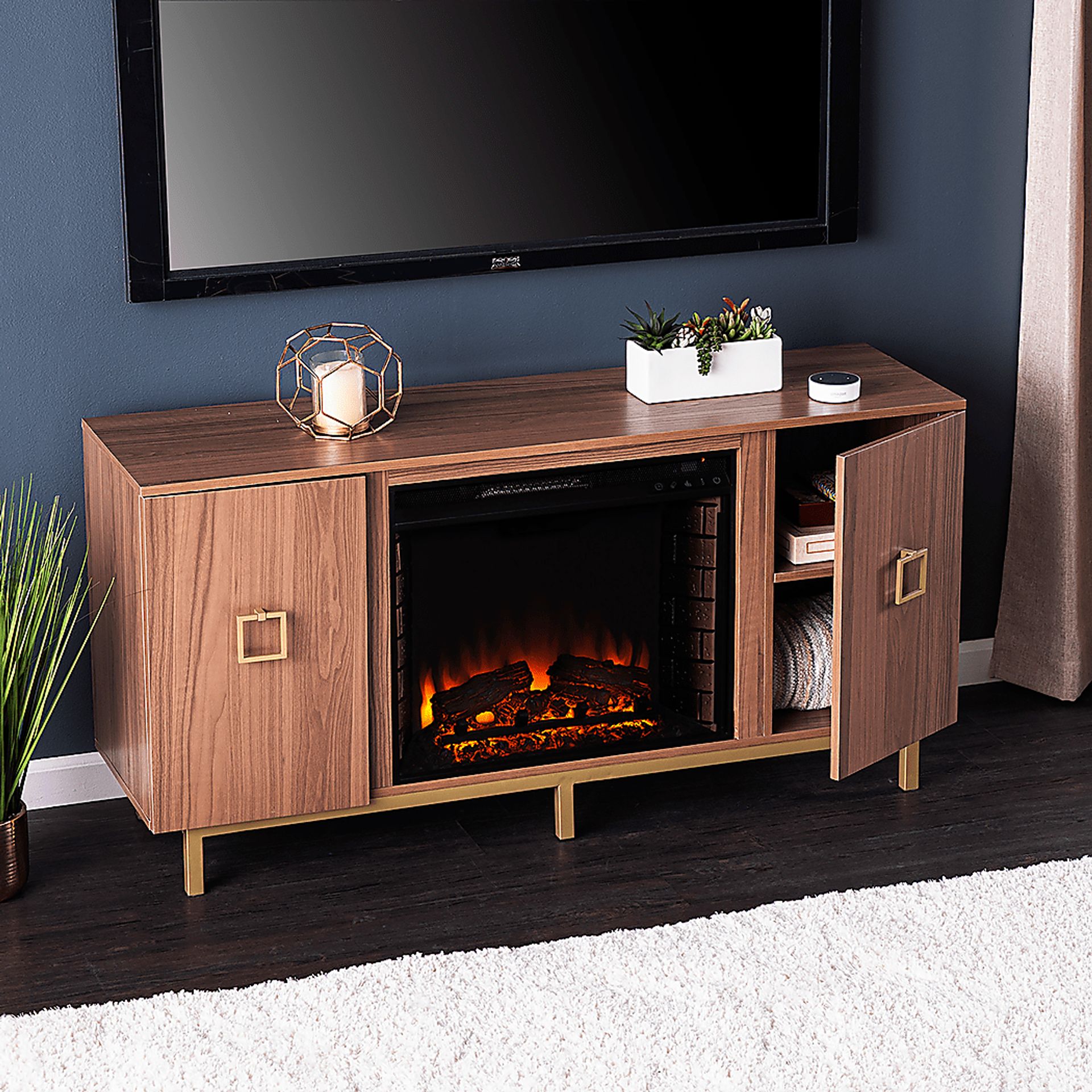 Columbiana II Natural 54 in. Console with Electric Fireplace Electric Fireplace - Image 4