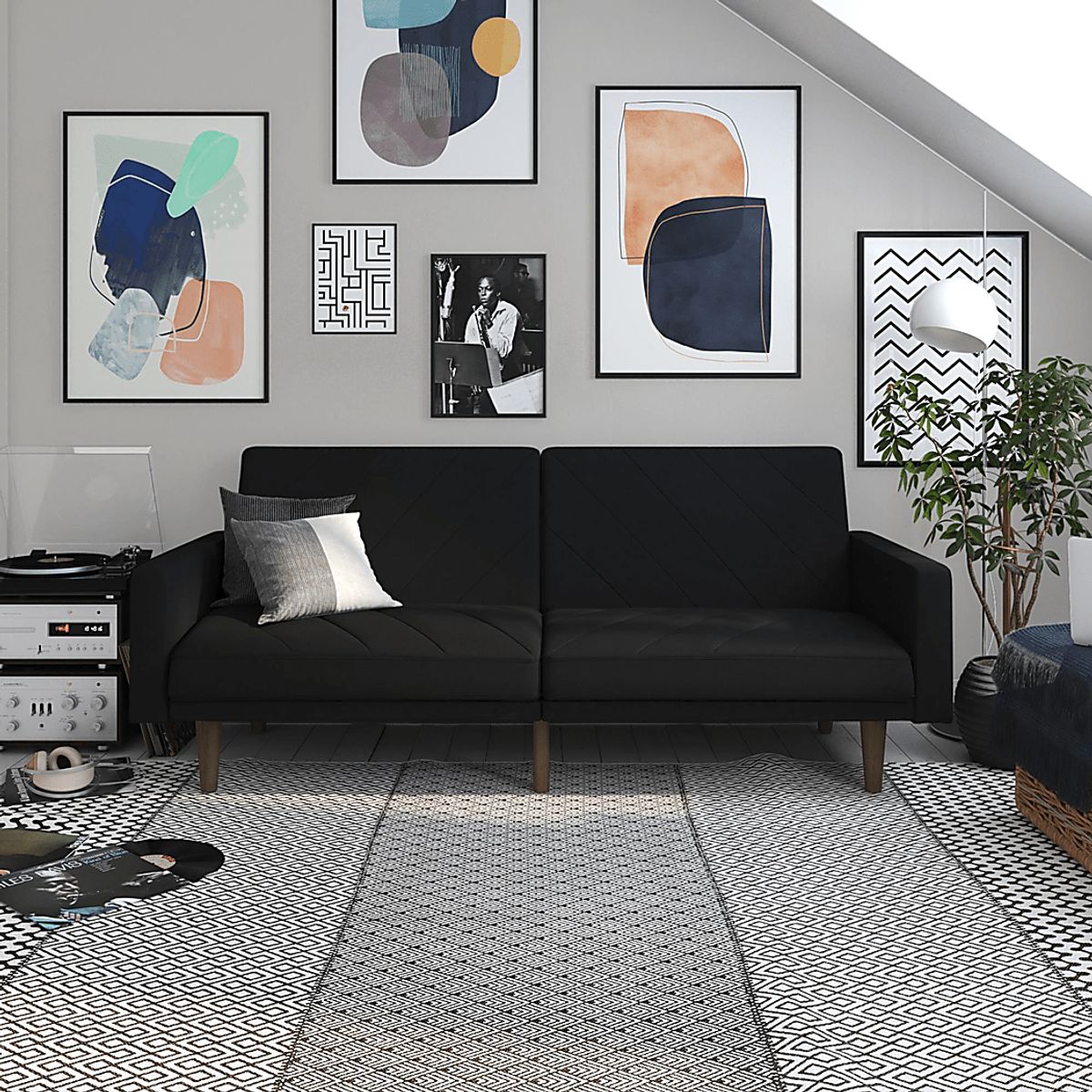 Colyer Black Linen Fabric Futon | Rooms to Go