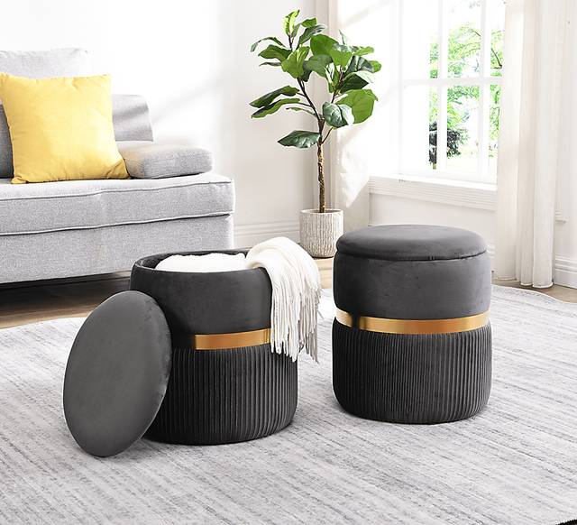 Concona Gray/Gold Storage Ottoman - Thumbnail - Image 2