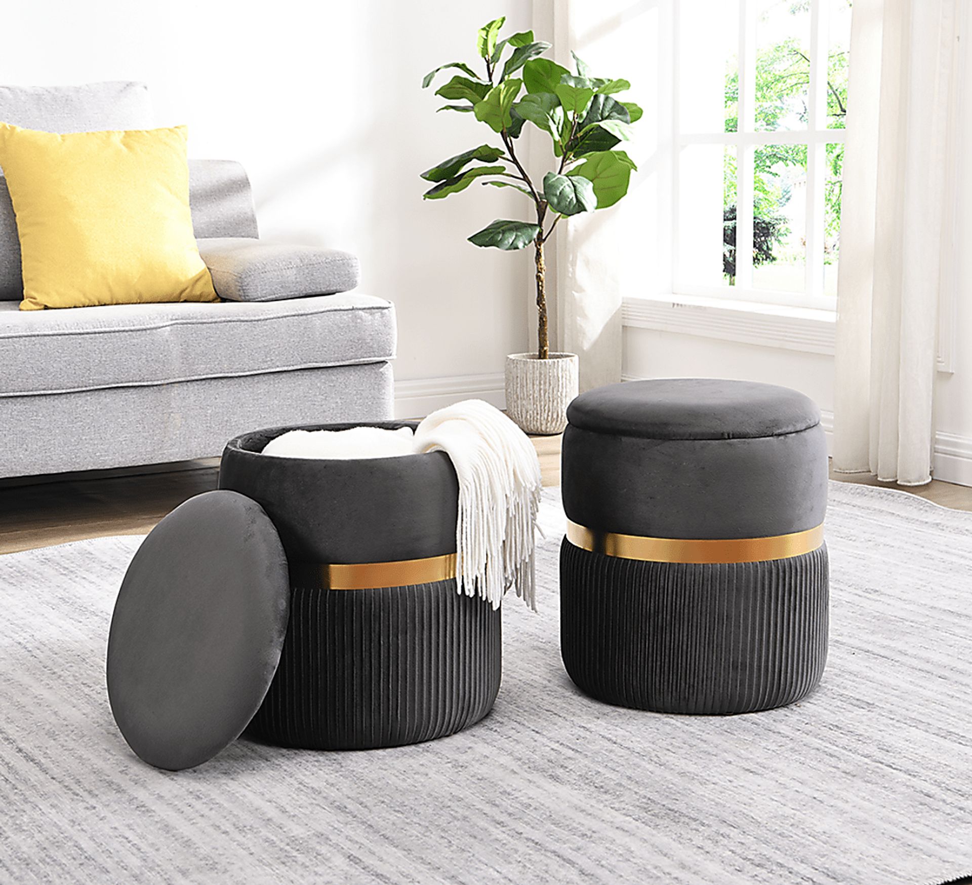 Concona Gray/Gold Storage Ottoman - Image 2