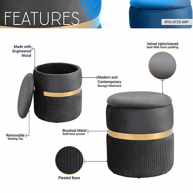 Concona Gray/Gold Storage Ottoman - Thumbnail - Image 3