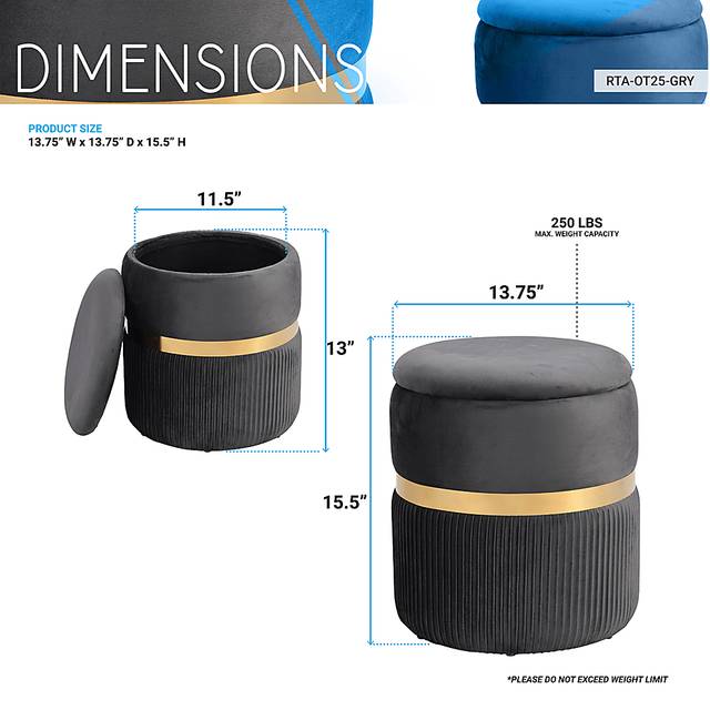 Concona Gray/Gold Storage Ottoman - Thumbnail - Image 4