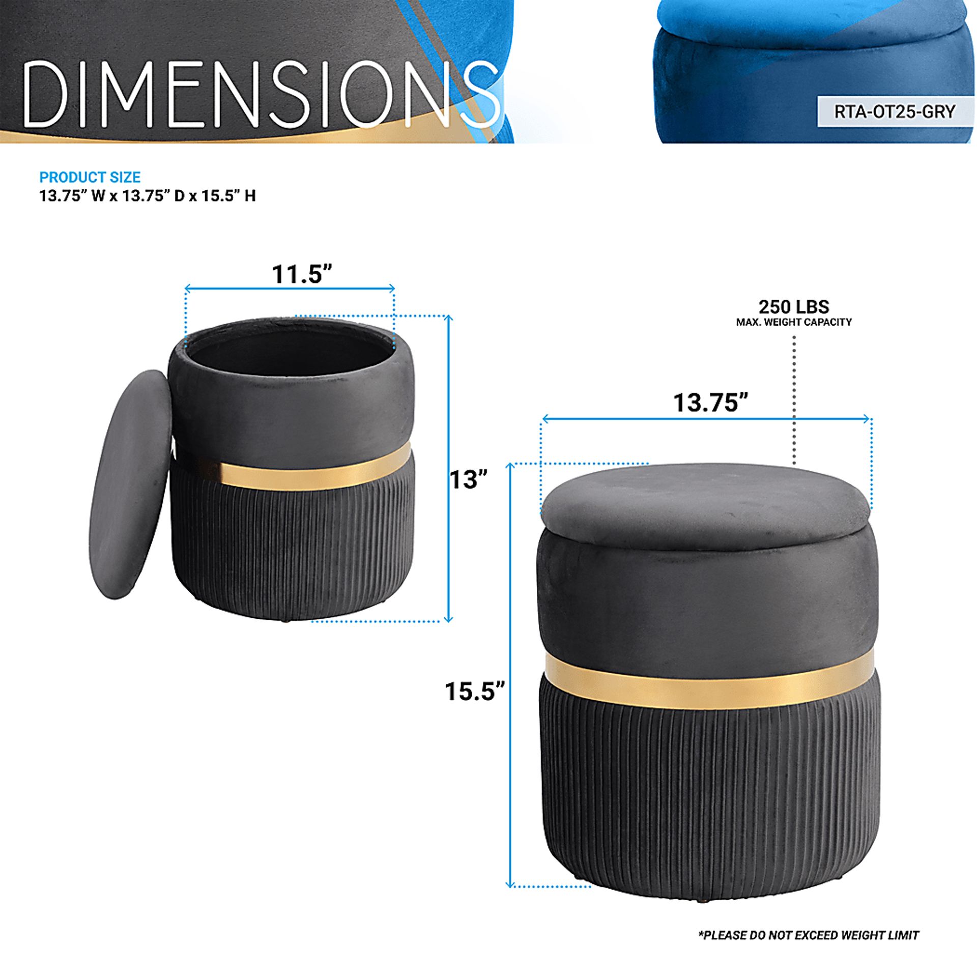 Concona Gray/Gold Storage Ottoman - Image 4