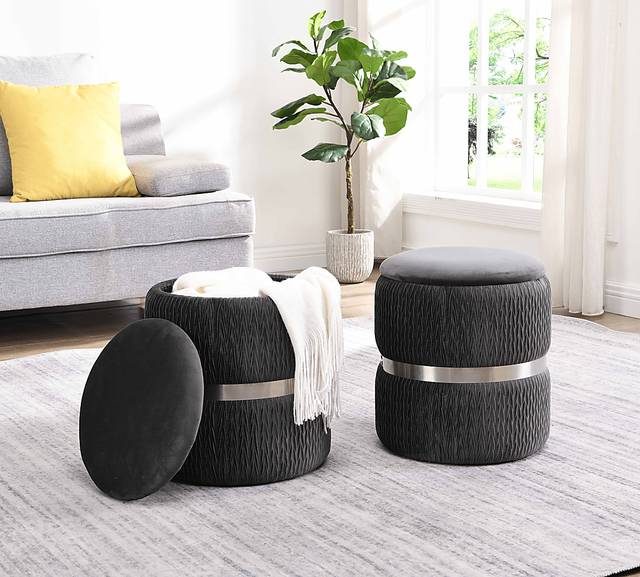 Concona Gray/Silver Storage Ottoman - Thumbnail - Image 2