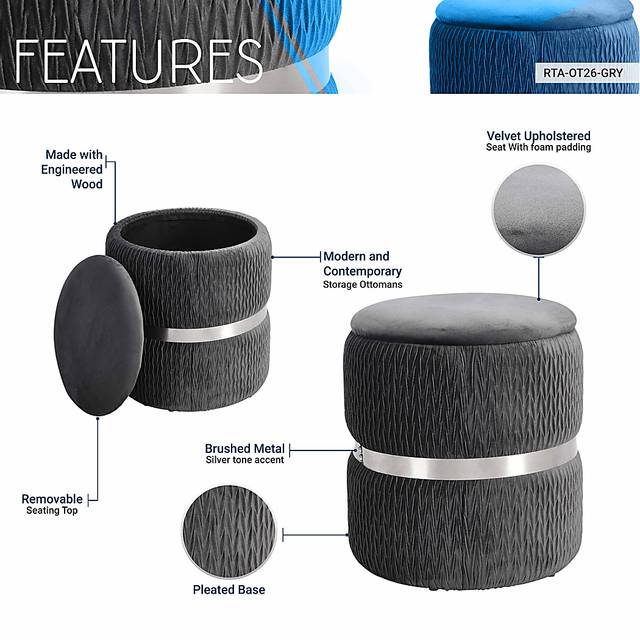 Concona Gray/Silver Storage Ottoman - Thumbnail - Image 3
