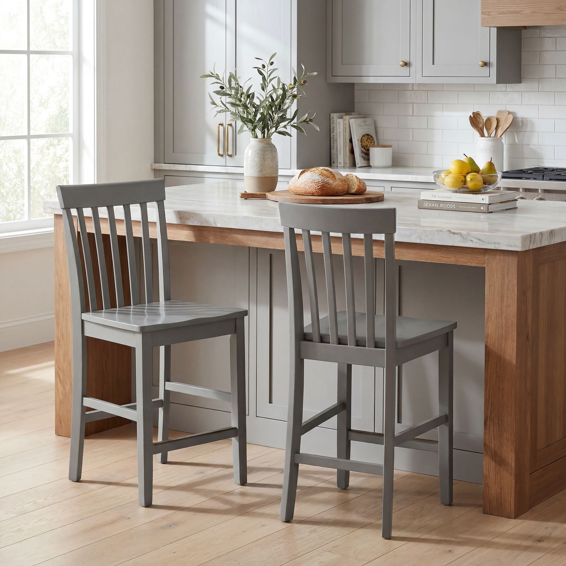 Concord White 3 Pc Counter Height Drop Leaf Dining Room with Gray Slat Back Stools - Image 14