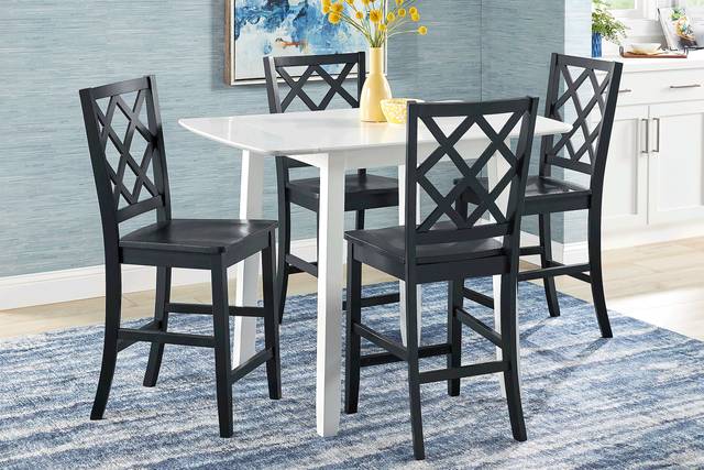Concord White 5 Pc Counter Height Drop Leaf Dining Room with Black Diamond Back Stools - Thumbnail - Image 1