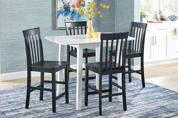 Concord White 5 Pc Counter Height Drop Leaf Dining Room with Black Slat Back Stools