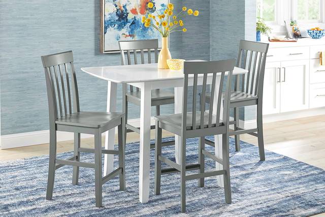 Concord White 5 Pc Counter Height Drop Leaf Dining Room with Gray Slat Back Stools - Thumbnail - Image 1