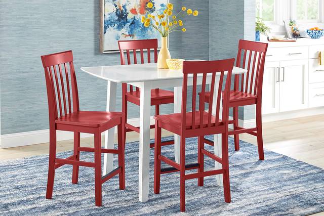Concord White 5 Pc Counter Height Drop Leaf Dining Room with Red Slat Back Stools - Thumbnail - Image 1