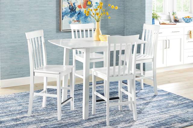 Concord White 5 Pc Counter Height Drop Leaf Dining Room with White Slat Back Stools - Thumbnail - Image 1