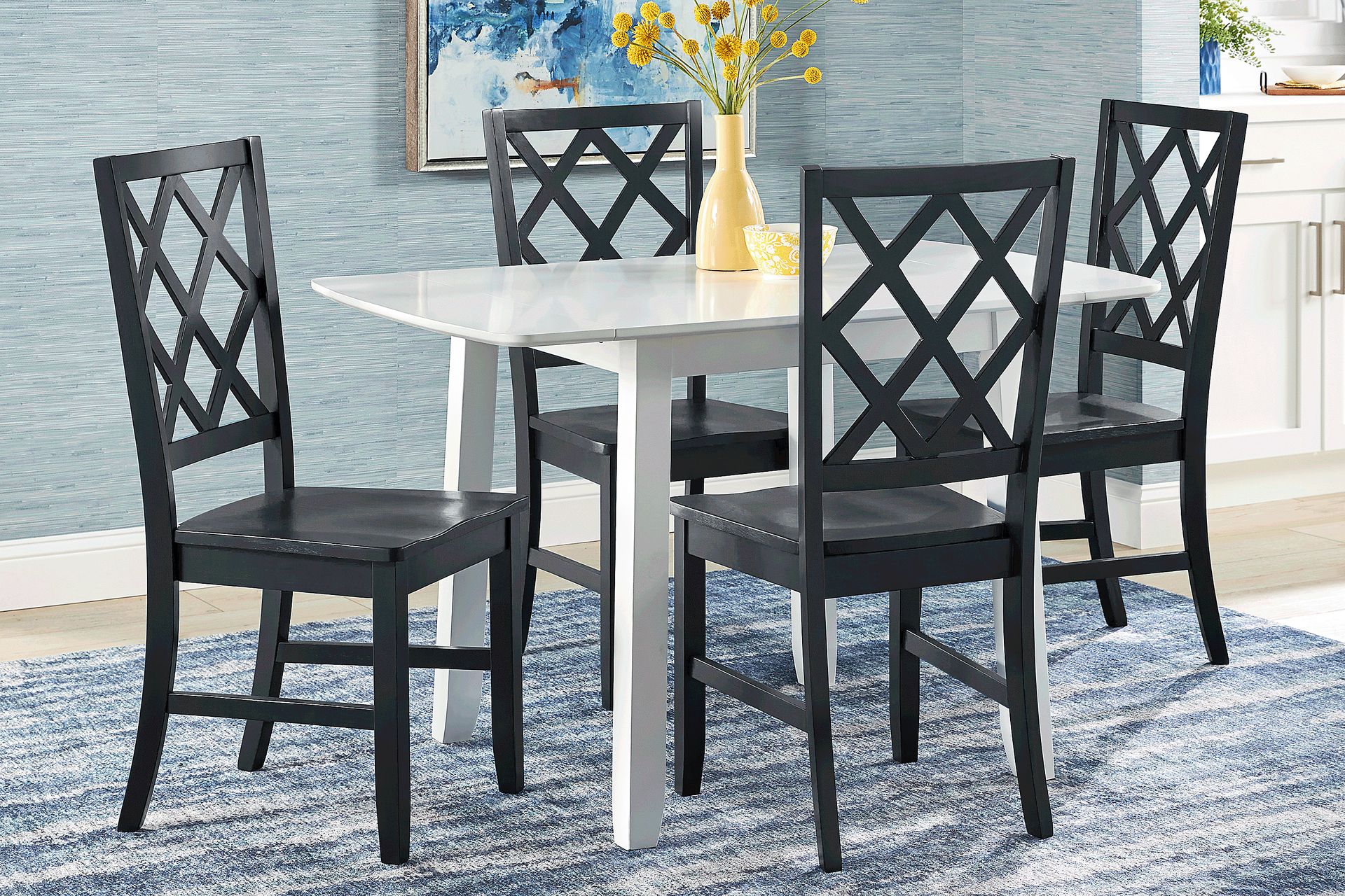 Concord White 5 Pc Drop Leaf Dining Room with Black Diamond Back Chairs - Image 1