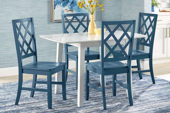 Concord White 5 Pc Drop Leaf Dining Room with Blue Diamond Back Chairs