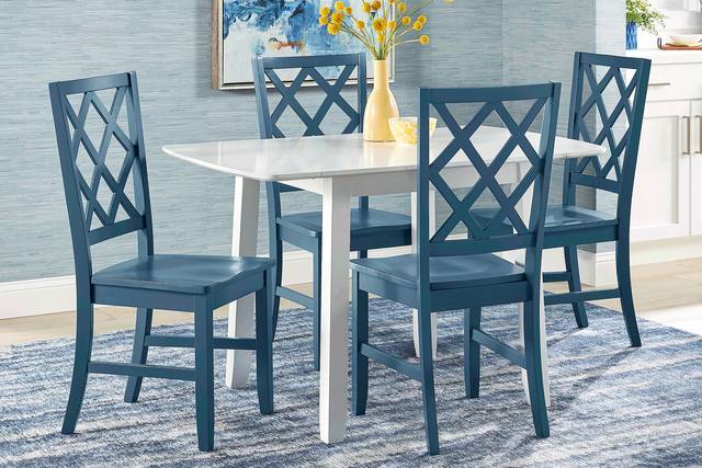 Concord White 5 Pc Drop Leaf Dining Room with Blue Diamond Back Chairs - Thumbnail - Image 1