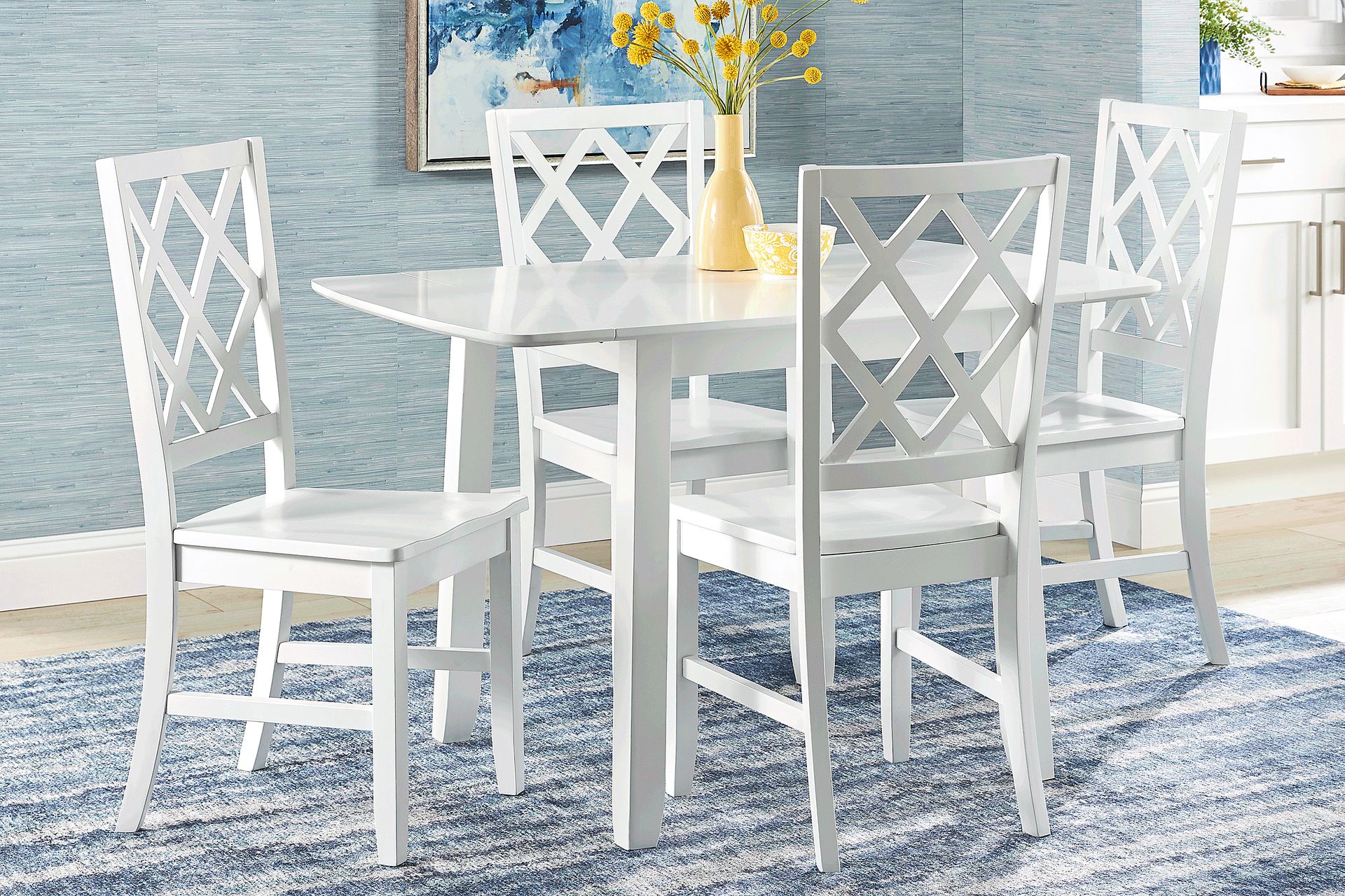 Concord White 5 Pc Drop Leaf Dining Room with Diamond Back Chairs - Image 1