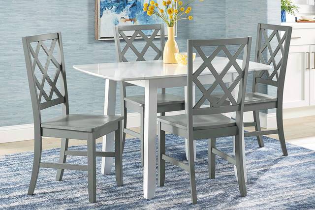 Concord White 5 Pc Drop Leaf Dining Room with Gray Diamond Back Chairs - Thumbnail - Image 1