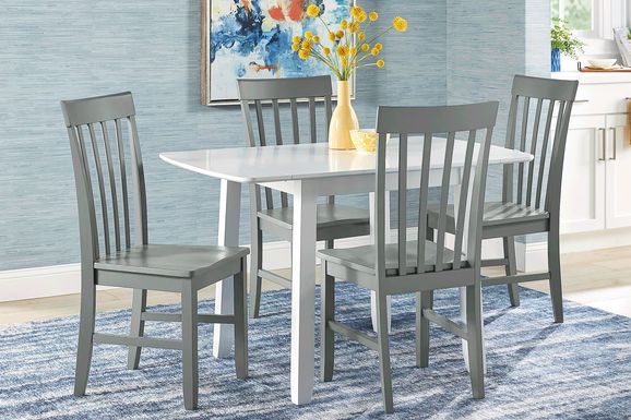 Concord White 5 Pc Drop Leaf Dining Room with Gray Slat Back Chairs