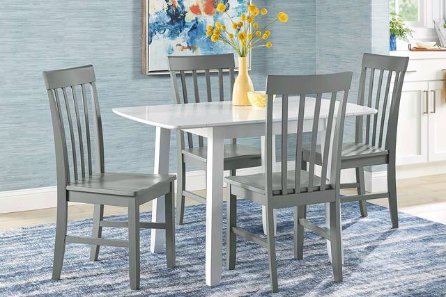 Concord White 5 Pc Drop Leaf Dining Room with Gray Slat Back Chairs - Thumbnail - Image 1