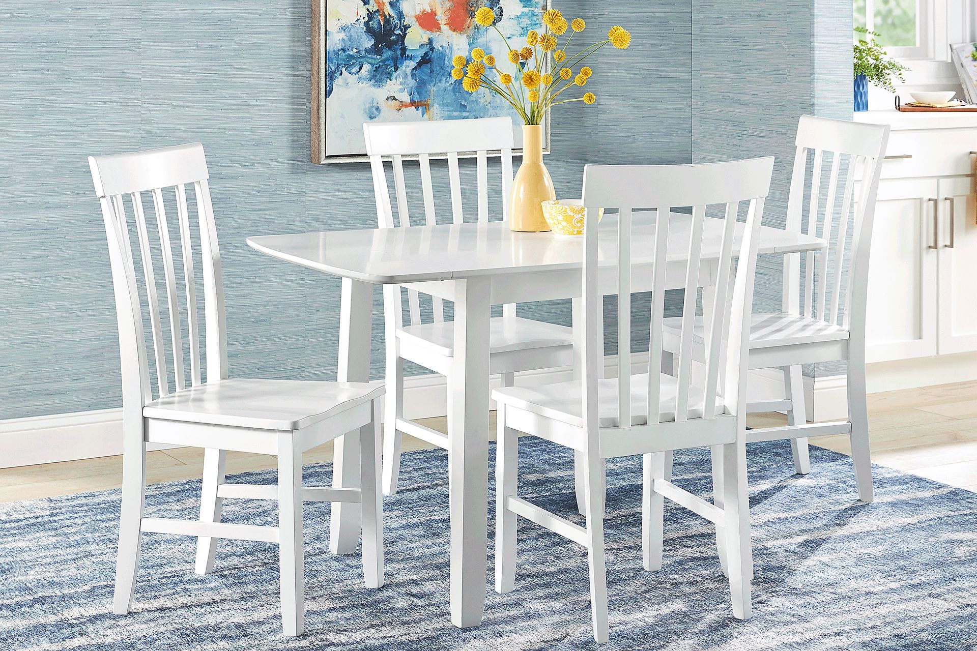 Concord White 5 Pc Drop Leaf Dining Room with White Slat Back Chairs - Image 1