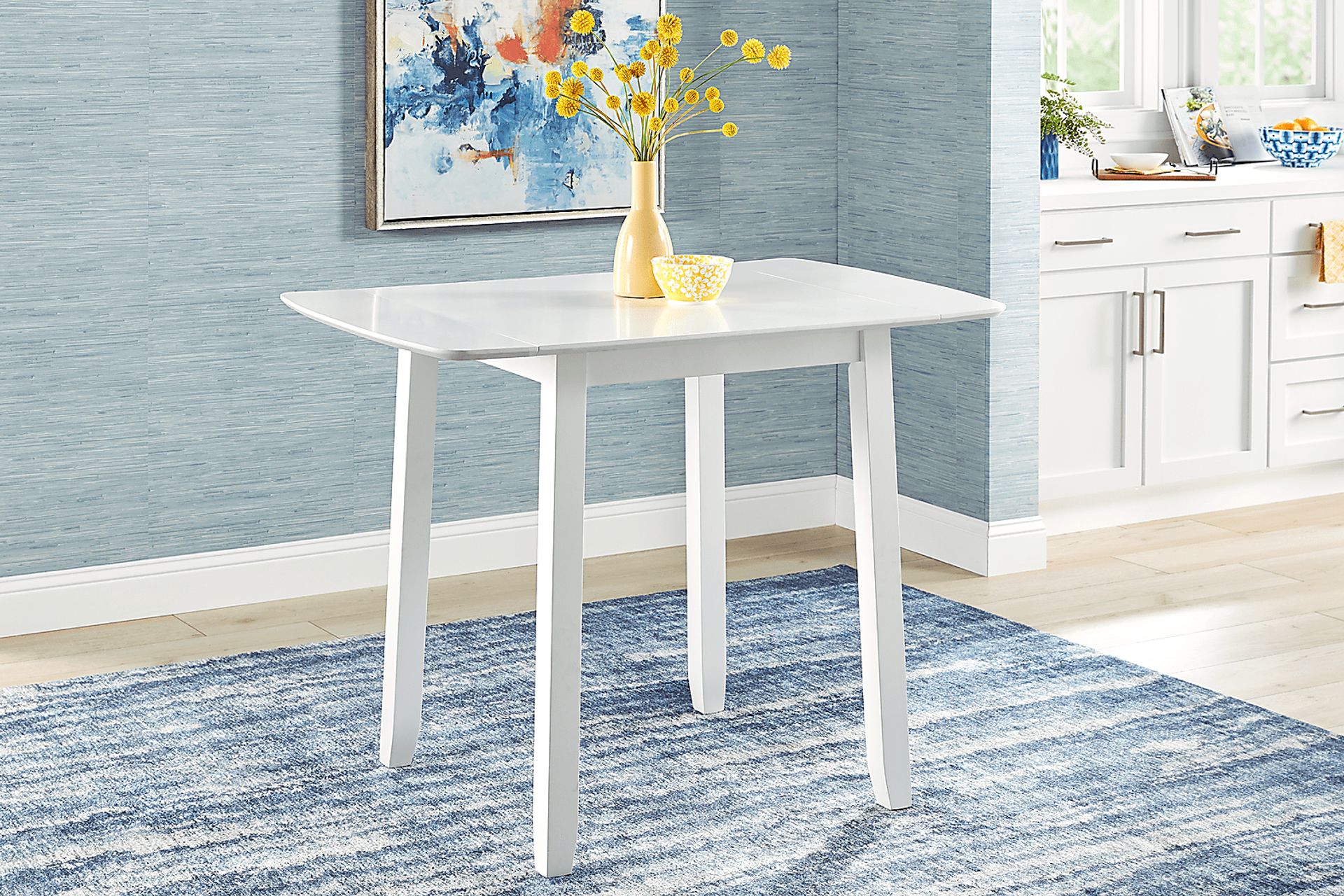Concord White 5 Pc Counter Height Drop Leaf Dining Room with Blue Slat Back Stools - Image 4