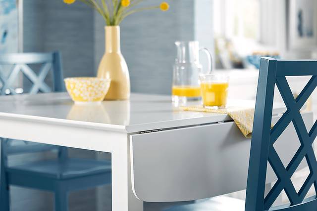 Concord White 5 Pc Drop Leaf Dining Room with Blue Slat Back Chairs - Thumbnail - Image 8