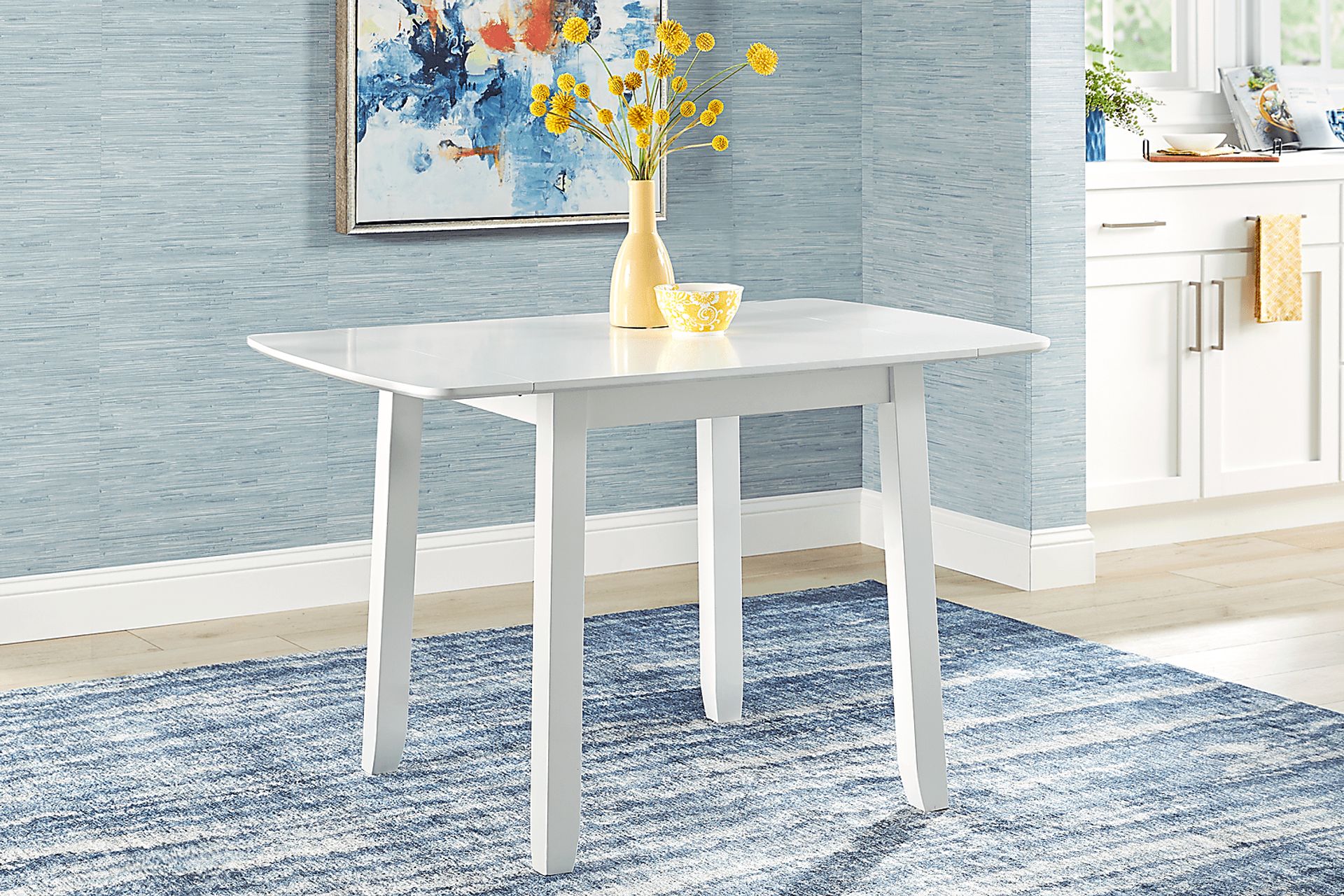 Concord White 5 Pc Drop Leaf Dining Room with Blue Slat Back Chairs - Image 4
