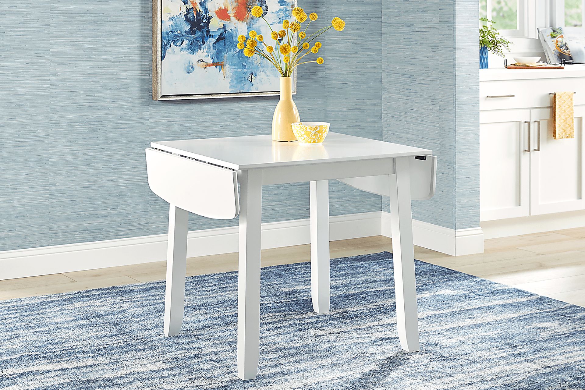 Concord White 5 Pc Drop Leaf Dining Room with Blue Slat Back Chairs - Image 5