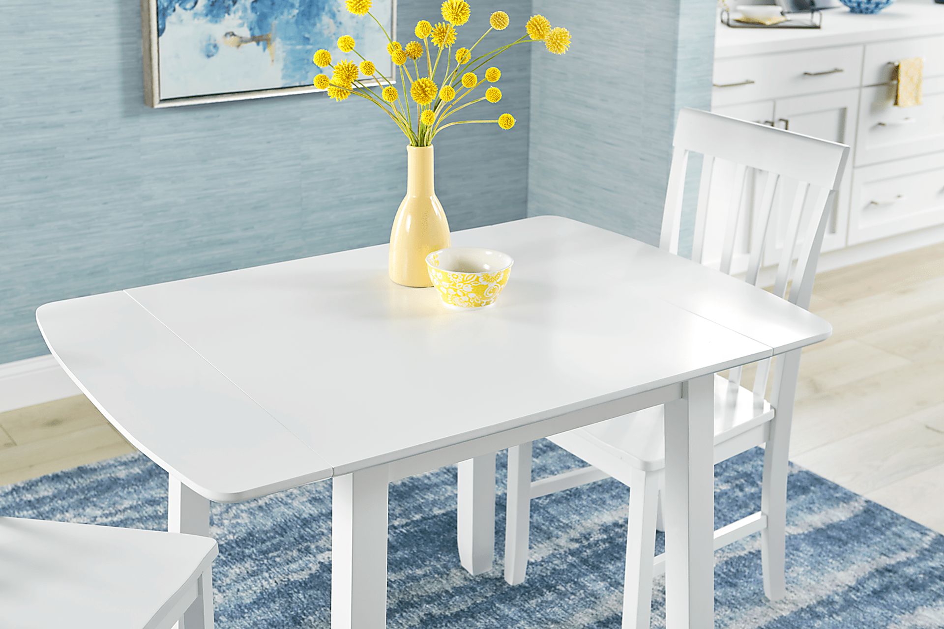 Concord White 5 Pc Drop Leaf Dining Room with Blue Slat Back Chairs - Image 6