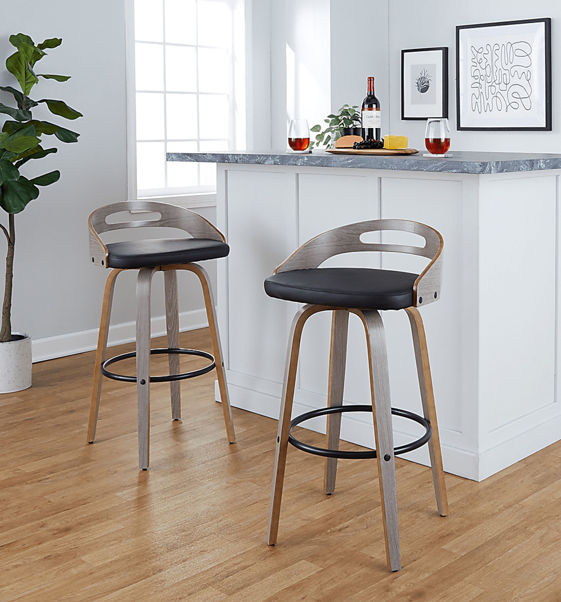 Congreve II Black Swivel Barstool, Set of 2 - Image 4
