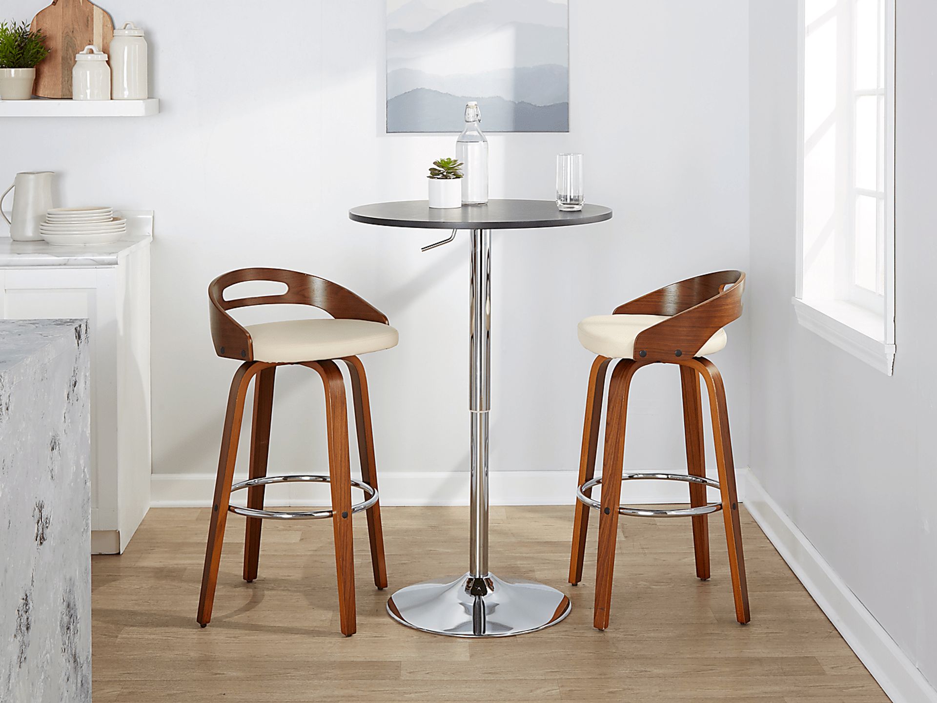 Congreve V Walnut Dark Wood Cream Beige Swivel Barstool | Rooms to Go