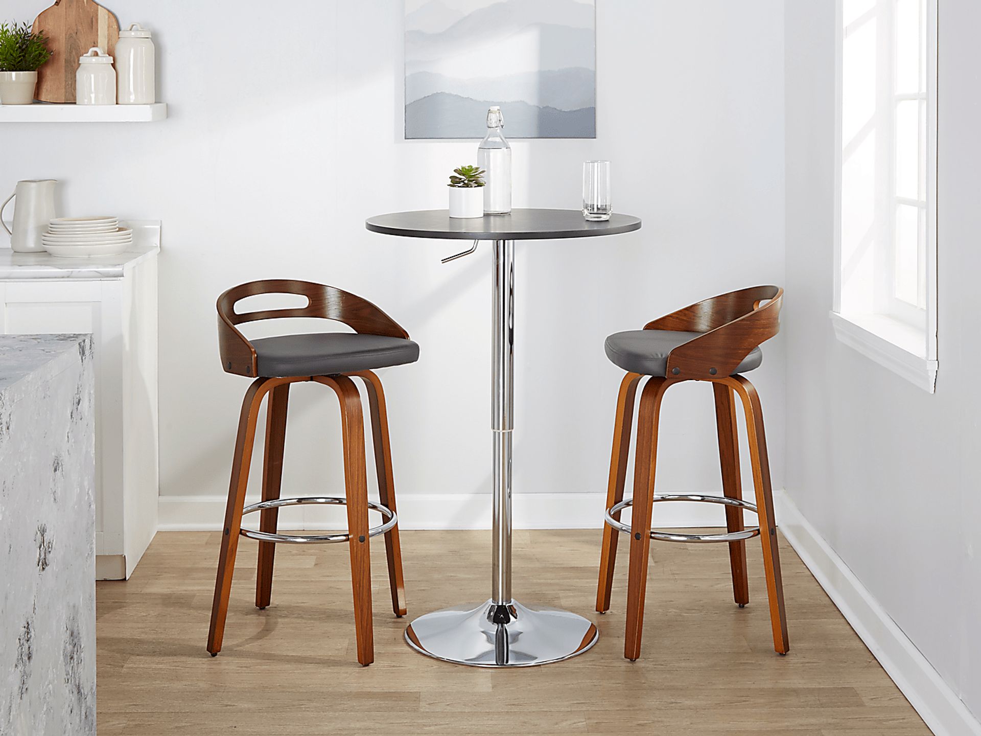 Congreve V Gray Swivel Barstool, Set of 2 - Image 3