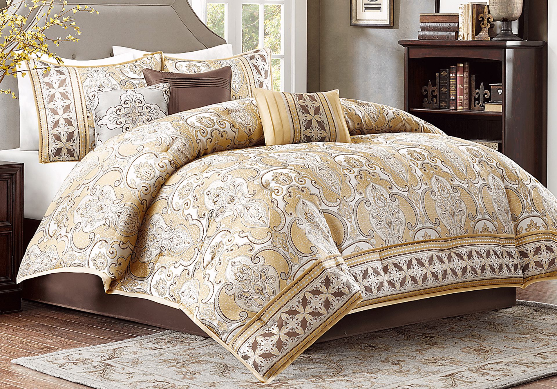 Conley Gold 7 Pc Queen Comforter Set - Image 1