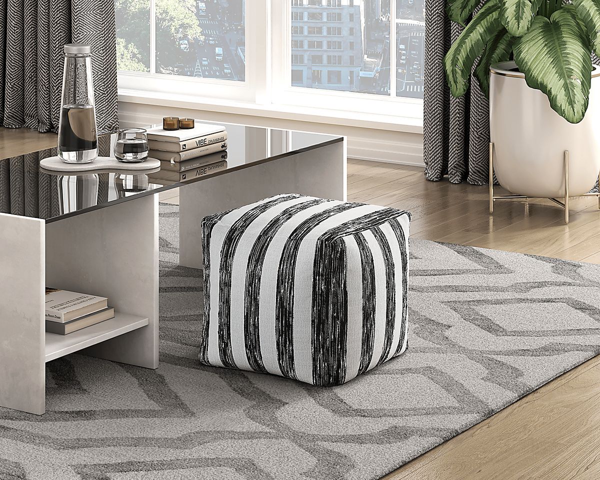 Conr Black Polyester Fabric Pouf | Rooms to Go