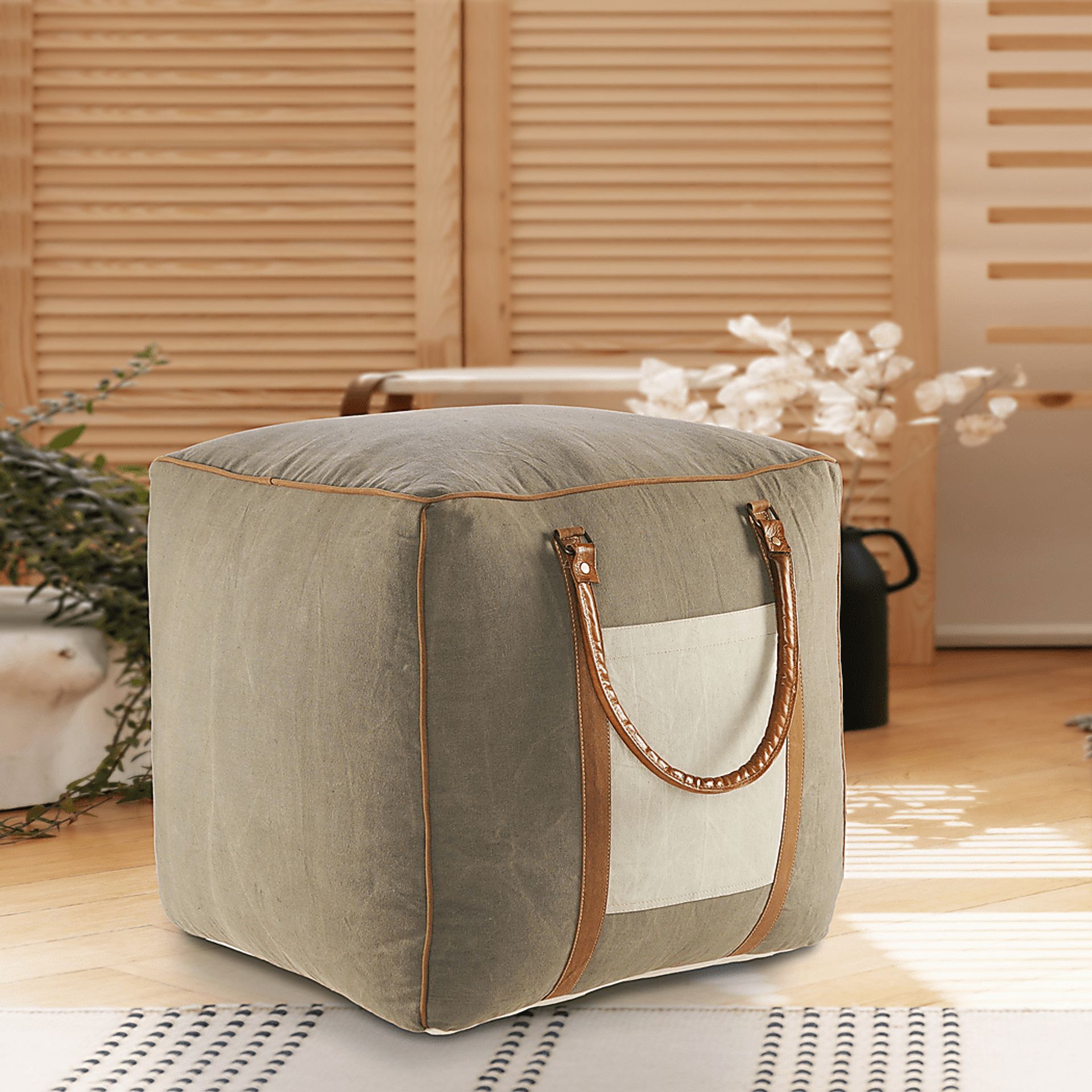 Constella Gray/Brown Pouf - Image 2
