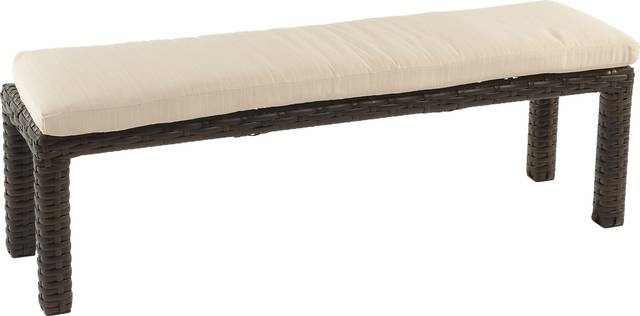 Contempo Walnut Wicker Outdoor Bench with Cream Cushion - Thumbnail - Image 1