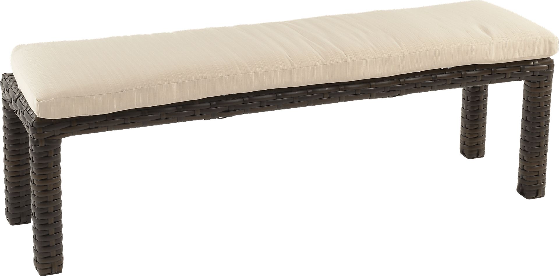 Contempo Walnut Wicker Outdoor Bench with Cream Cushion - Image 1