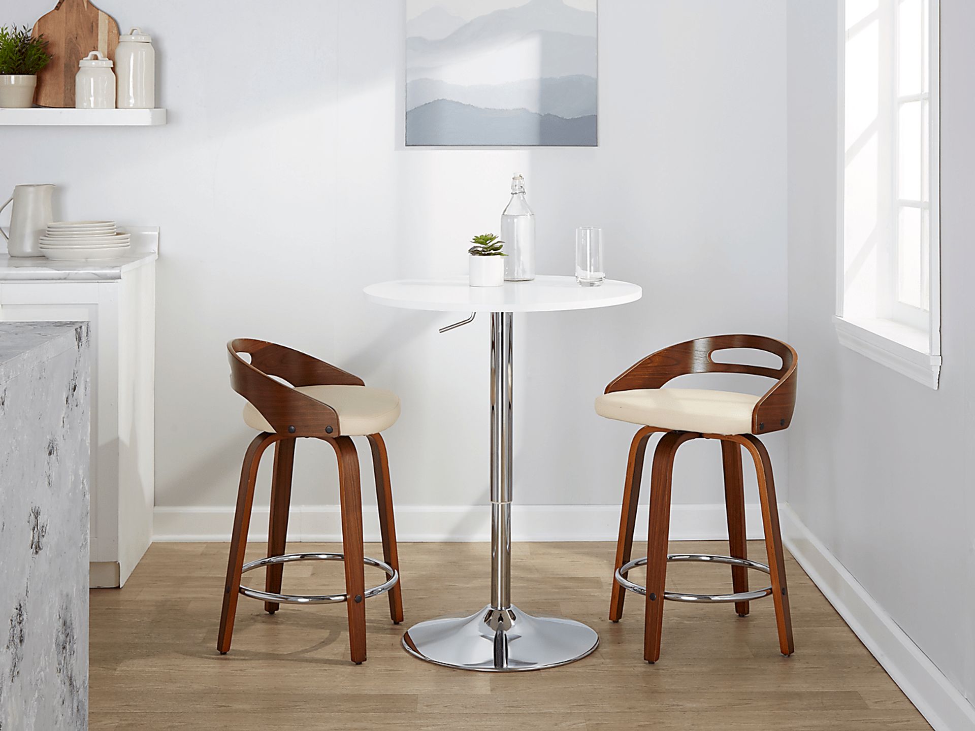 Convreve V Cream Swivel Counter Height Stool, Set of 2 - Image 2