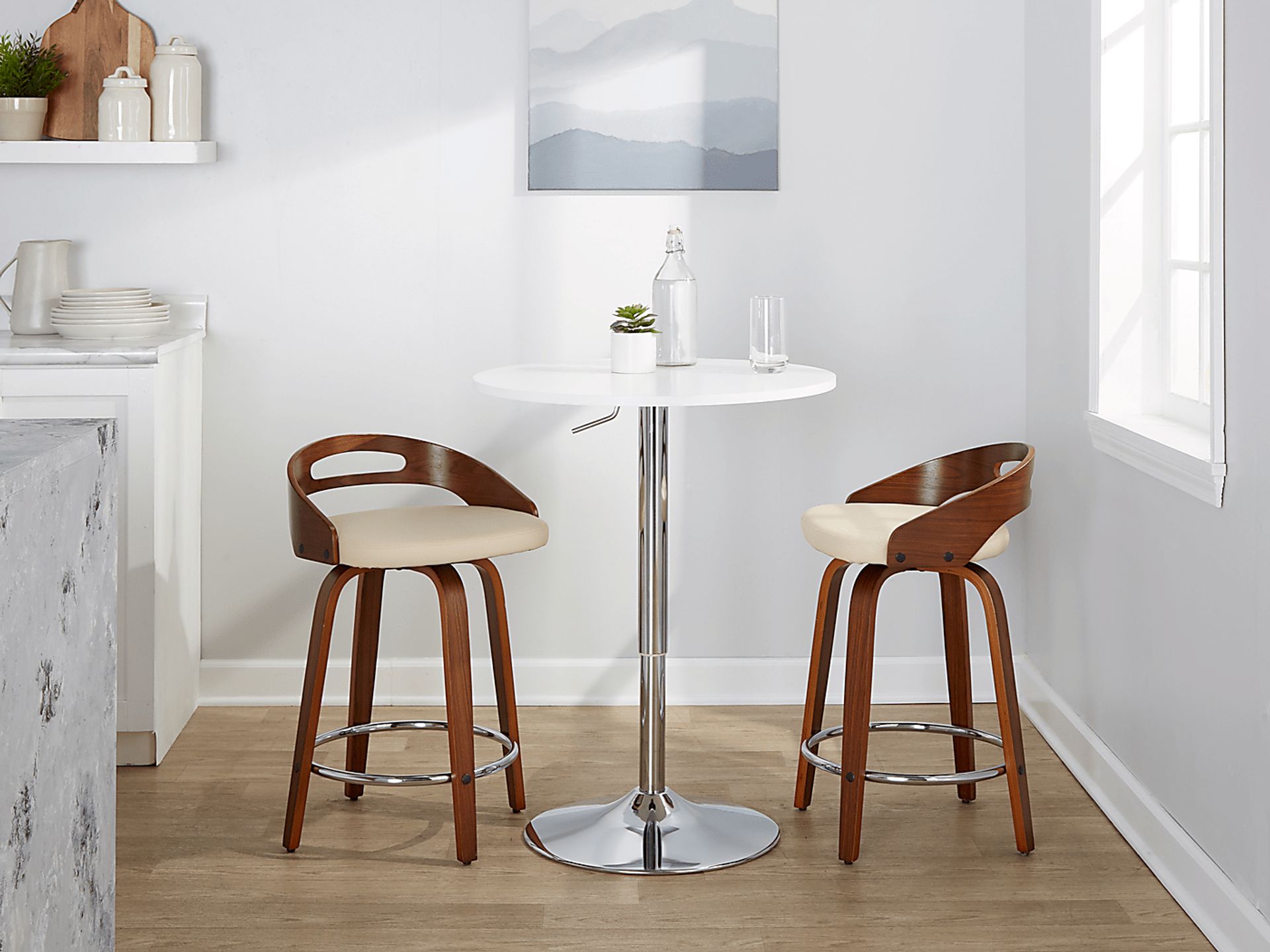 Convreve V Cream Swivel Counter Height Stool, Set of 2 - Image 3
