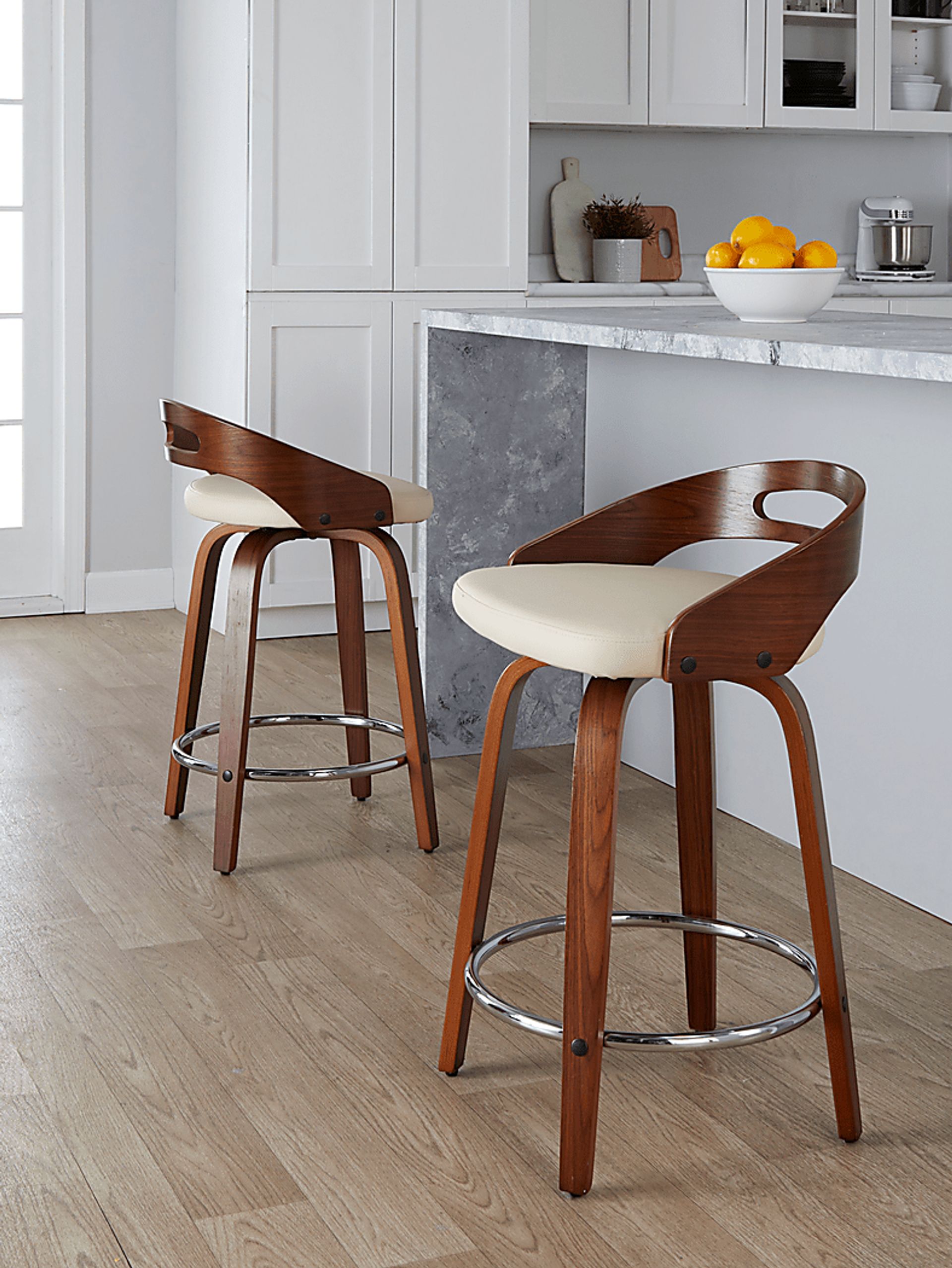 Convreve V Cream Swivel Counter Height Stool, Set of 2 - Image 4