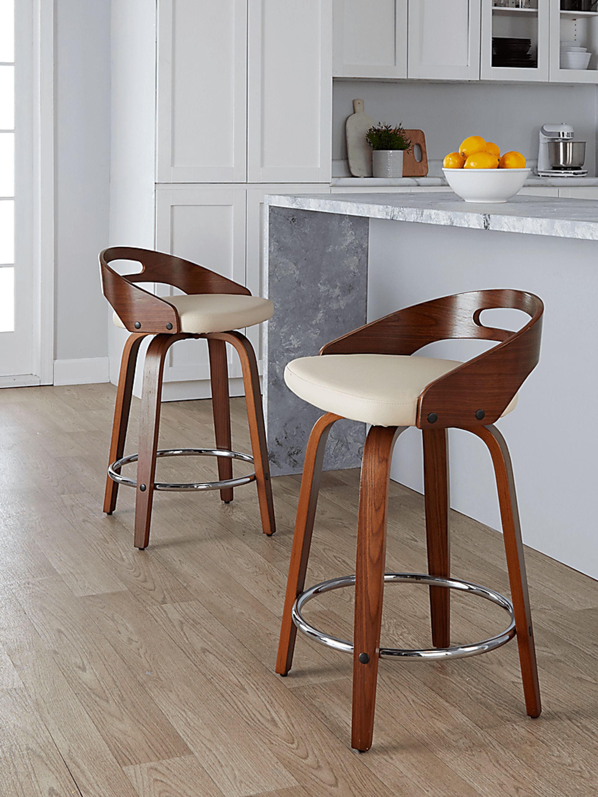 Convreve V Cream Swivel Counter Height Stool, Set of 2 - Image 5